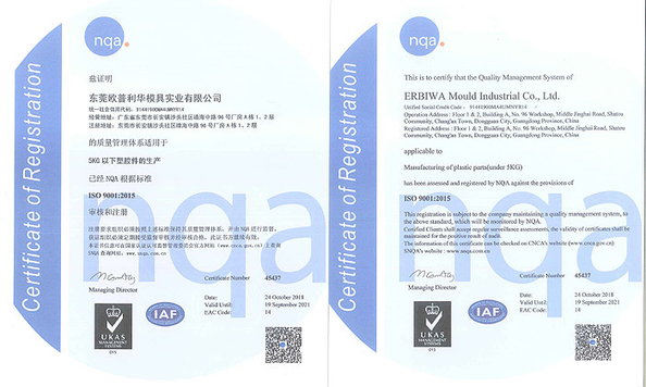 China ERBIWA Mould Industrial Co., Ltd certificaten